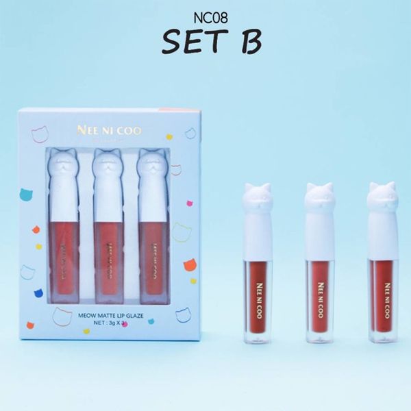 Set Son Nee Ni Coo Be Colorful Meow Matte Lip Glaze NC08