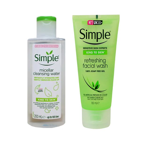 Bộ đôi Nước Tẩy Trang Simple Kind to Skin Micellar Cleansing Water (200ml) & Sữa Rửa Mặt Simple Dạng Gel