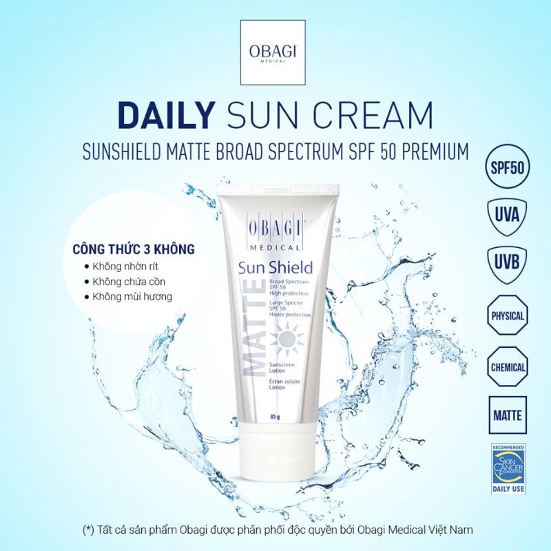  Kem Chống Nắng Bảo Vệ Da Toàn Diện, Làm Chậm Quá Trình Lão Hóa OBAGI MEDICAL Sun Shield Matte Broad Spectrum SPF50 Sunscreen Lotion - 85g 