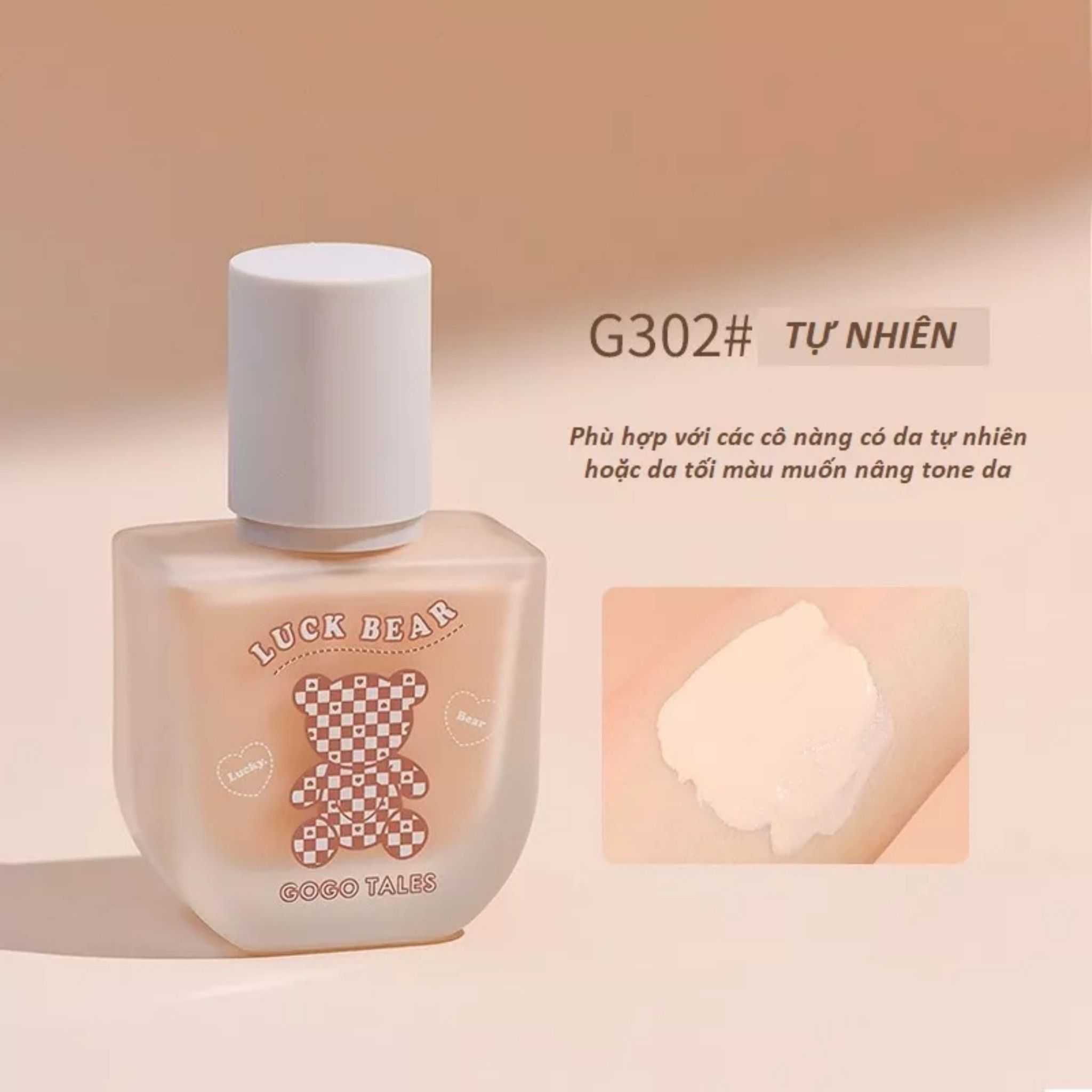  Kem Nền Che Phủ Mỏng Mịn GOGO TALES Luck Bear Nude Liquid Foundation 