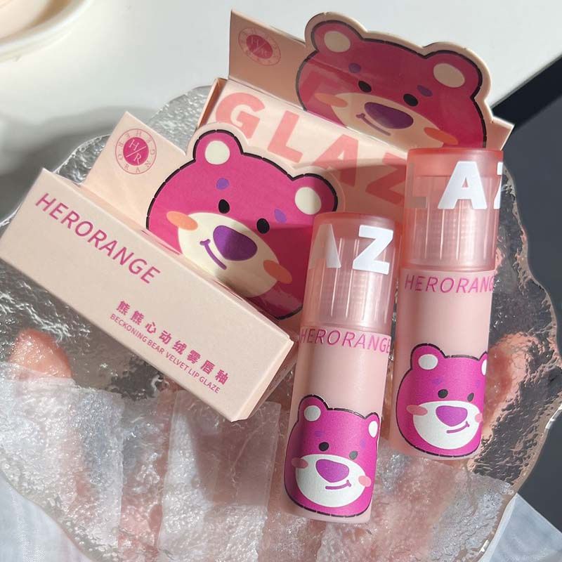  Son Kem Lì Không Dính Cốc Gấu Hồng HERORANGE Beckoning Bear Velvet Lip Glaze 