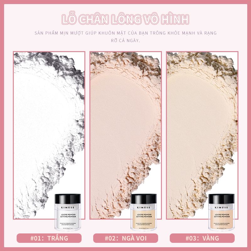  Phấn Bột Kiểm Soát Dầu Kèm Bông Phấn KIMUSE Mushroom Head Stamp Oil Control Loose Setting Powder 20g 