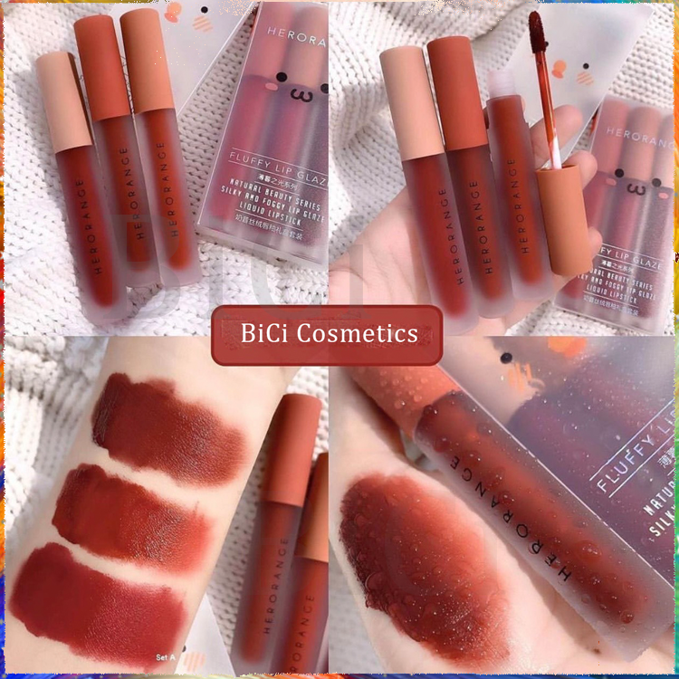  Set 3 Son Kem HERORANGE Fluffy Lip Glaze Nội Địa Trung 