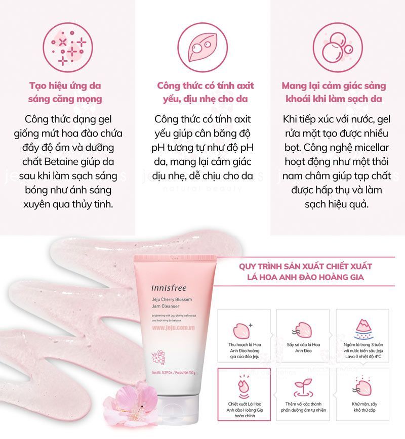 Gel Rửa Mặt Tạo Bọt Innisfree Jeju Cherry Blossom Jam Cleanser 150g