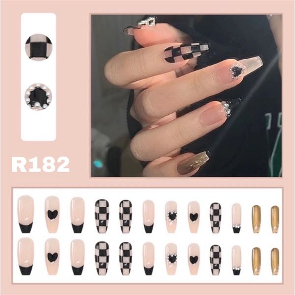  Hộp 24 Móng Tay Giả Đính Hạt, Đá Nails Box Cao Cấp Nội Địa Trung Kèm Keo Dán + Dũa Móng 