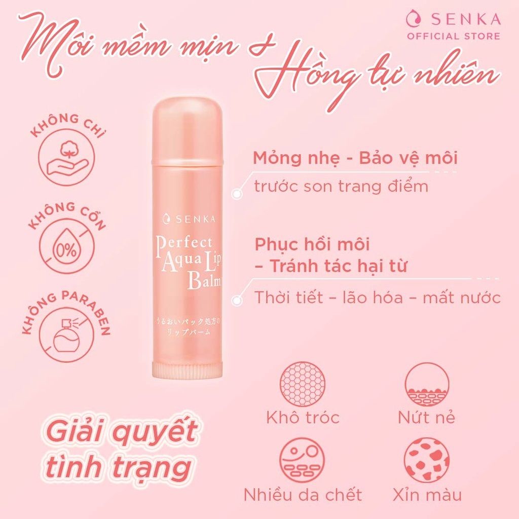  Son Dưỡng Cấp Ẩm, Dịu Nhẹ, Giảm Thâm Môi Perfect Aqua Lip Balm SENKA 4.5gr 