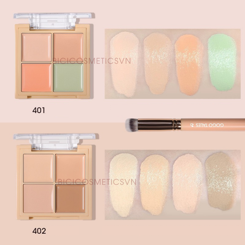 Bảng Triệt Sắc Che Khuyết Điểm 4 ô GOGO TALES Traceless Concealer - Kèm Cọ Nội Địa Trung