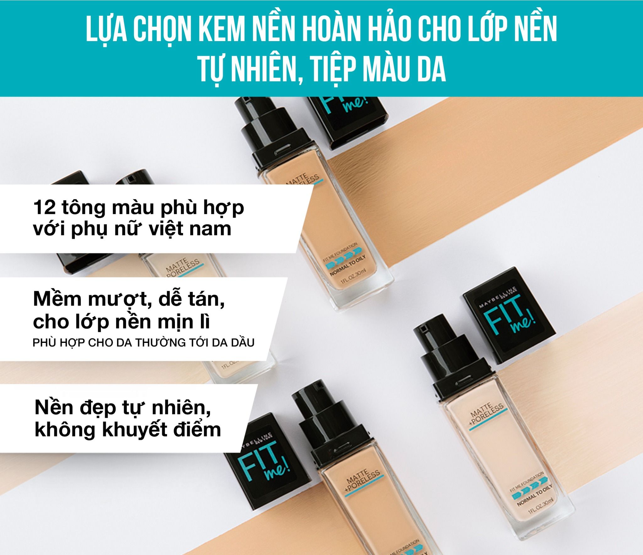  (Mẫu Mới) Kem Nền Mịn Lì Maybelline Fit Me Matte + Poreless Foundation Có Vòi Pump, Có Tem Phụ 