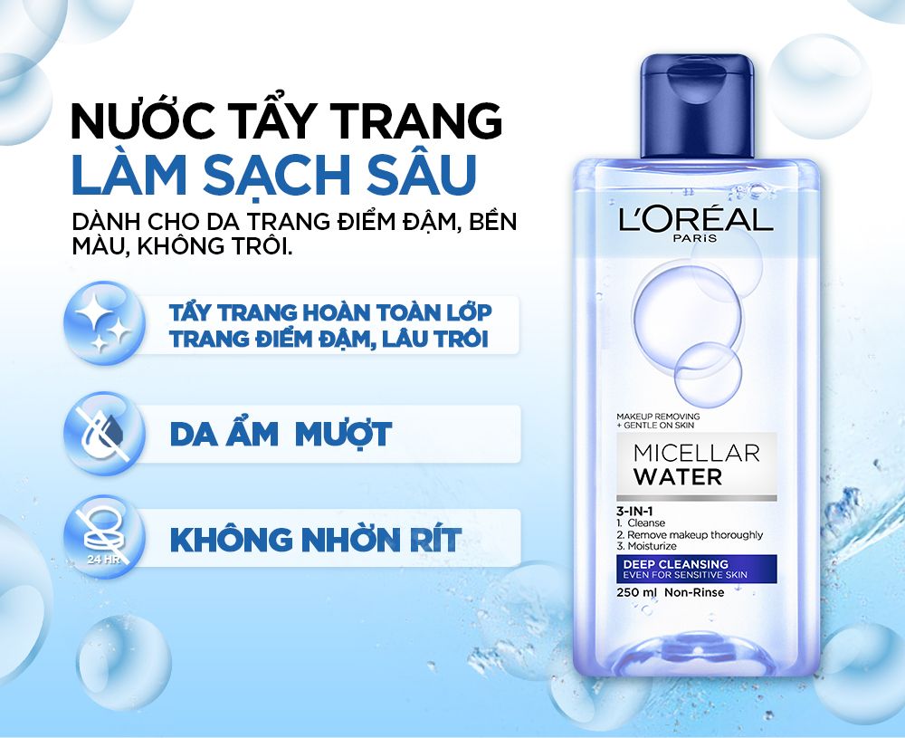  (Mini/Fullsize) Nước Tẩy Trang L'Oreal Paris Micellar Water 3 in1 - 95ml/400ml 