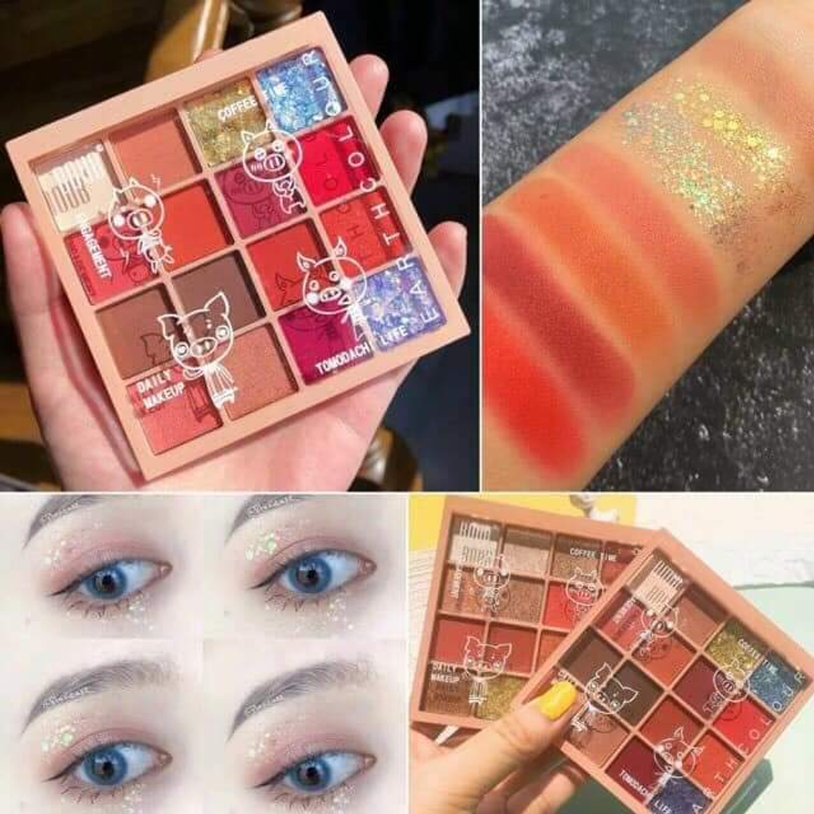 Bảng Phấn Mắt Nội Địa Trung Lameila Tutu 16 ô màu Eye Shadow Coffee x Lemon Tea Có Nhũ