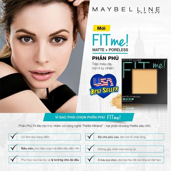 Phấn Phủ Mịn Lì Fit Me Maybelline Fit Me Matte Poreless Powder #130 Buff Beige (không tích điểm)