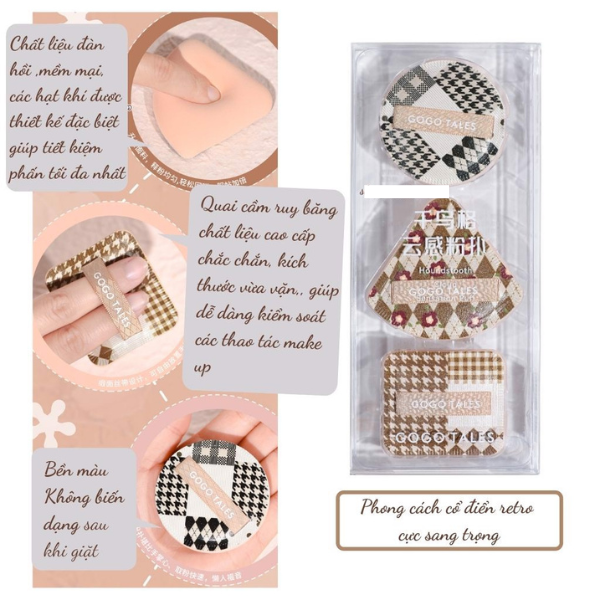 Sét Mút Tán Nền GOGO TALES Houndstooth Cloud Sensation Puff