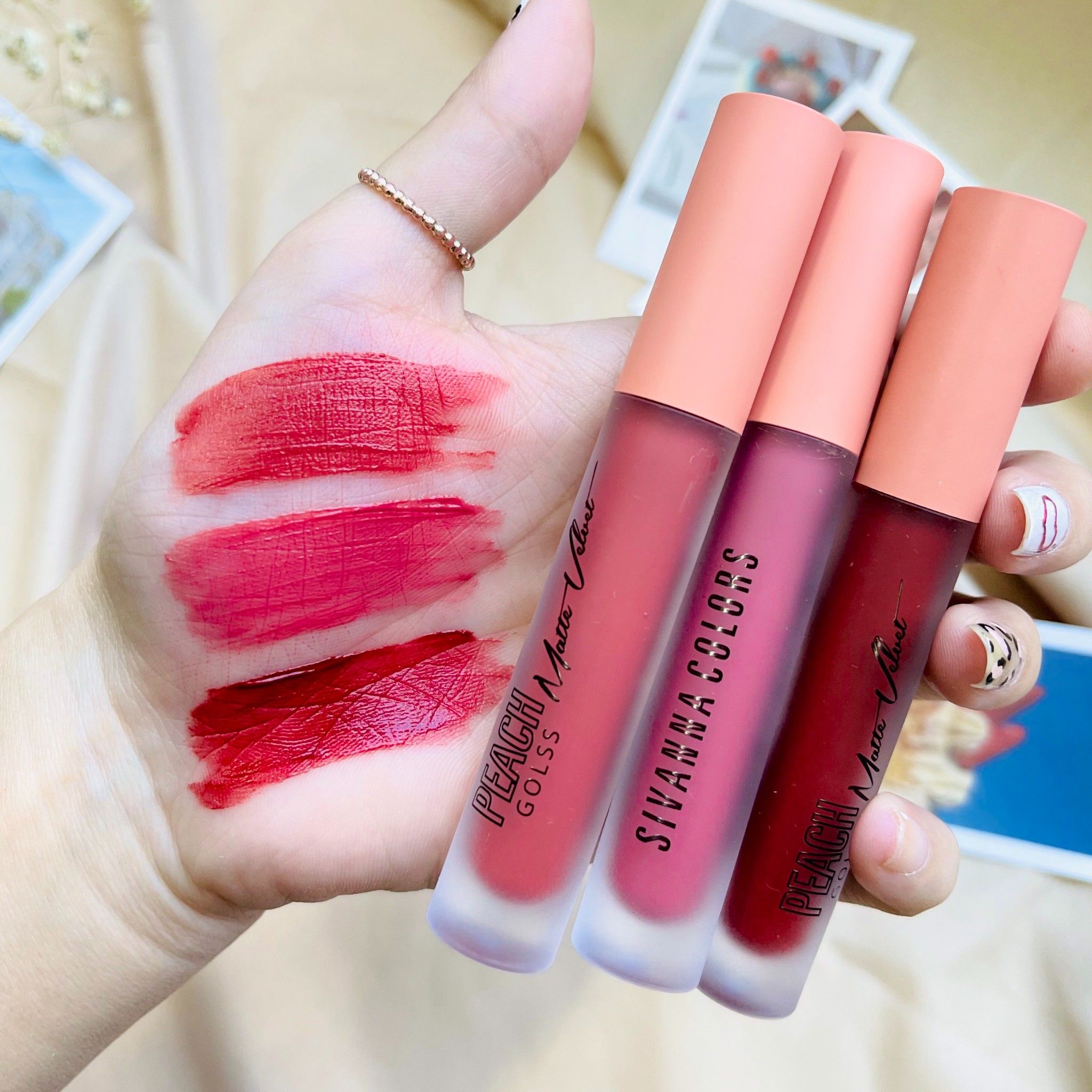 Set Son 3 Màu Sivanna Colors Peachy Velvet Liquid Lips Set HF5041 - #No1 #No2