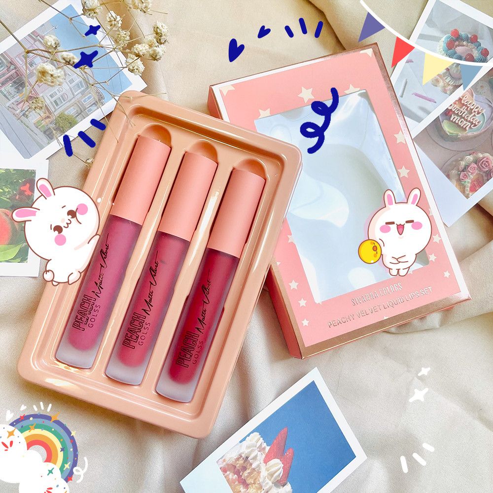 Set Son 3 Màu Sivanna Colors Peachy Velvet Liquid Lips Set HF5041 - #No1 #No2
