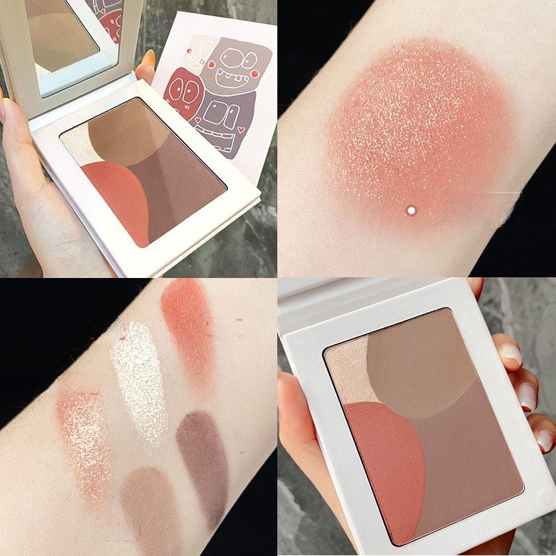 BẢNG PHẤN ĐA NĂNG MÁ-HIGHLIGHT-TẠO KHỐI 4 Màu GECOMO Funny Smiley Four-color Pressed Powder NĐT