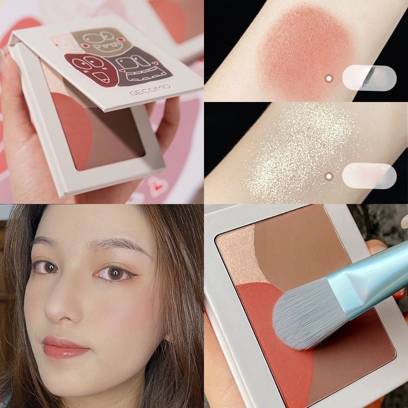 BẢNG PHẤN ĐA NĂNG MÁ-HIGHLIGHT-TẠO KHỐI 4 Màu GECOMO Funny Smiley Four-color Pressed Powder NĐT