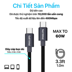 Cáp sạc Philips Type C to Type C 1M (USB2.0) DLC5533
