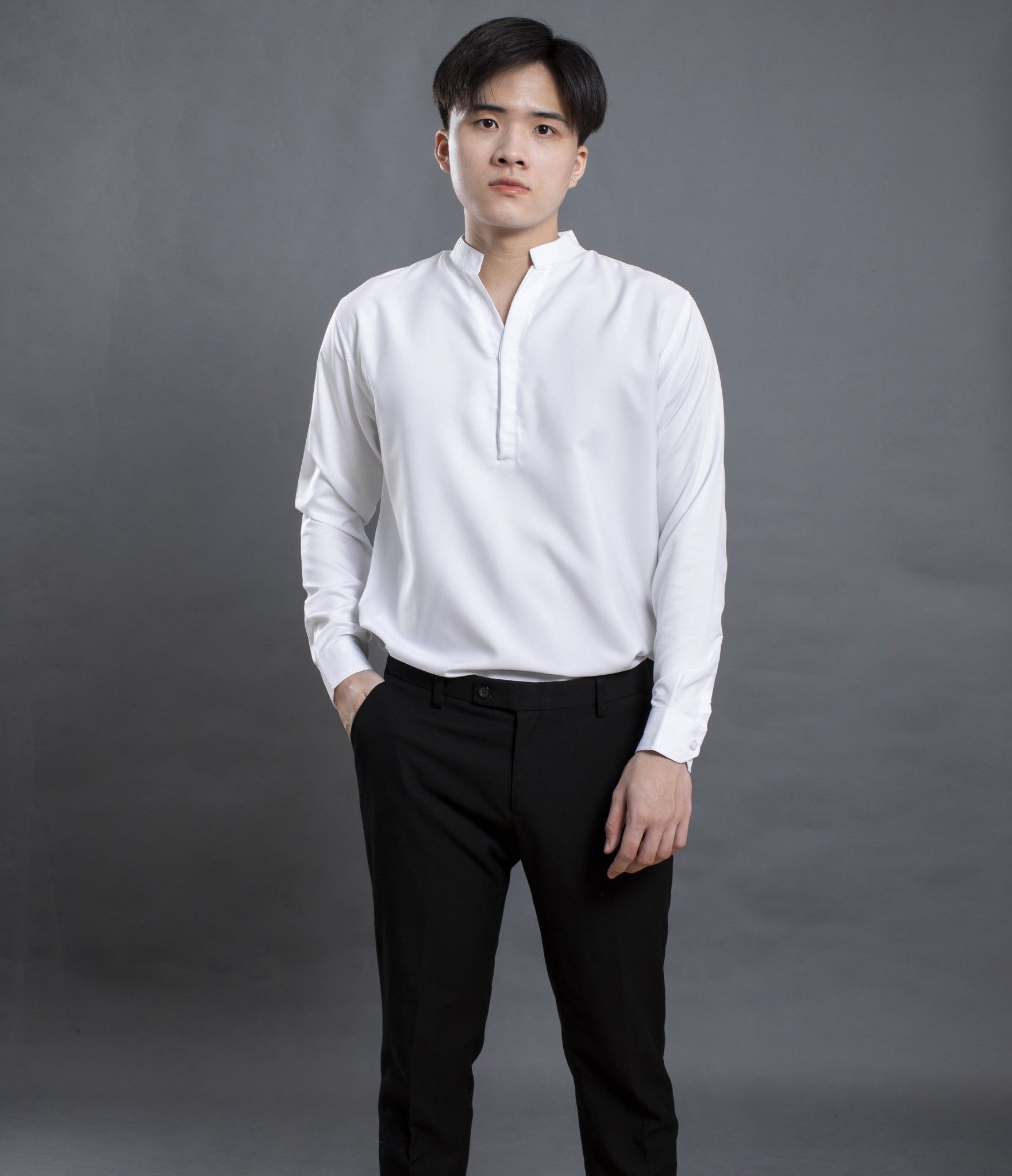 Áo sơ mi nam cổ trụ tay dài LADOS-8045