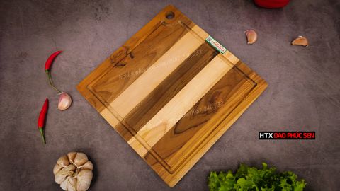 Thớt Gỗ Teak Cao Cấp - Cắt Thái, Trang Trí - 28x28x1,4cm - VRL01 | HTX DAO PHÚC SEN