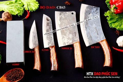 BỘ DAO BẾP CB43 cán ốp cẩm + ĐÁ MÀI