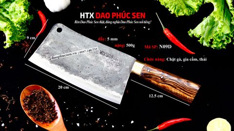 Dao chặt gà sắc bén -Thép nhíp ô tô - Cán cẩm khâu đồng - N09D / HTX DAO PHÚC SEN