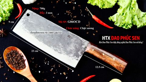 Dao chặt xương sắc bén - Thép nhíp ô tô - Cán ốp cẩm - G06OCD / HTX DAO PHÚC SEN