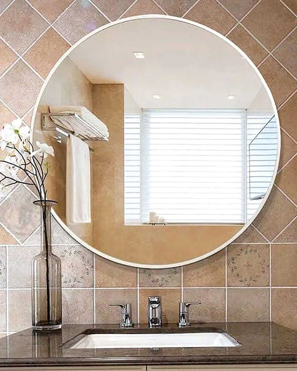 Gương Tròn Viền Thép Tĩnh Điện Trắng