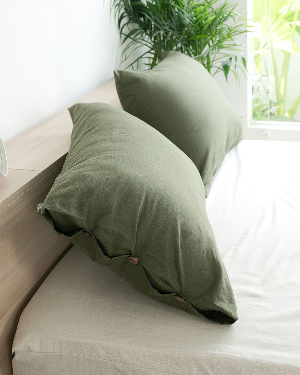 Cặp Vỏ Gối Nằm Linen Fika Xanh Rêu