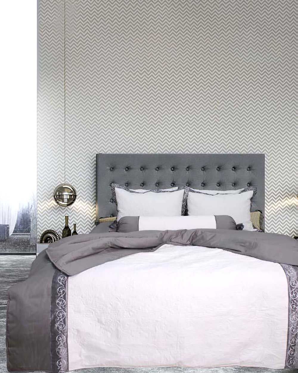 Bộ Chăn Ga Gối Cotton Satin Xám Trắng