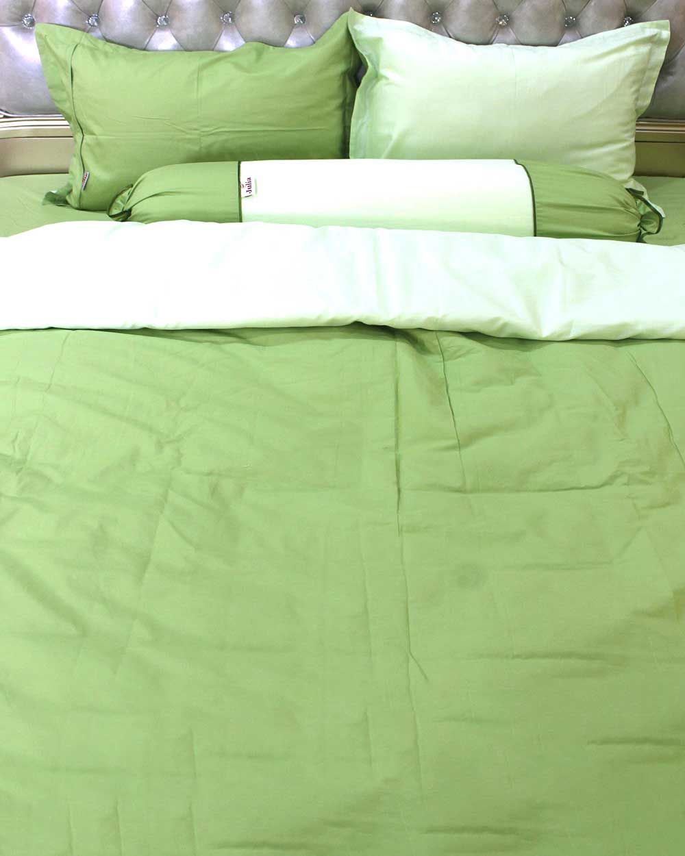 Bộ Ga Gối Cotton Satin Xanh Lá Trơn