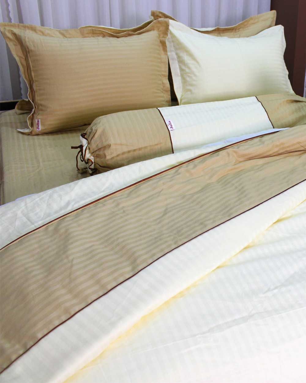 Bộ Vỏ Chăn Ga Gối Cotton Satin Nâu Vàng Trơn