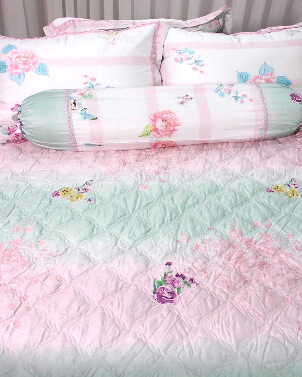 Bộ Vỏ Chăn Ga Gối Tencel Hoa Hồng Xanh