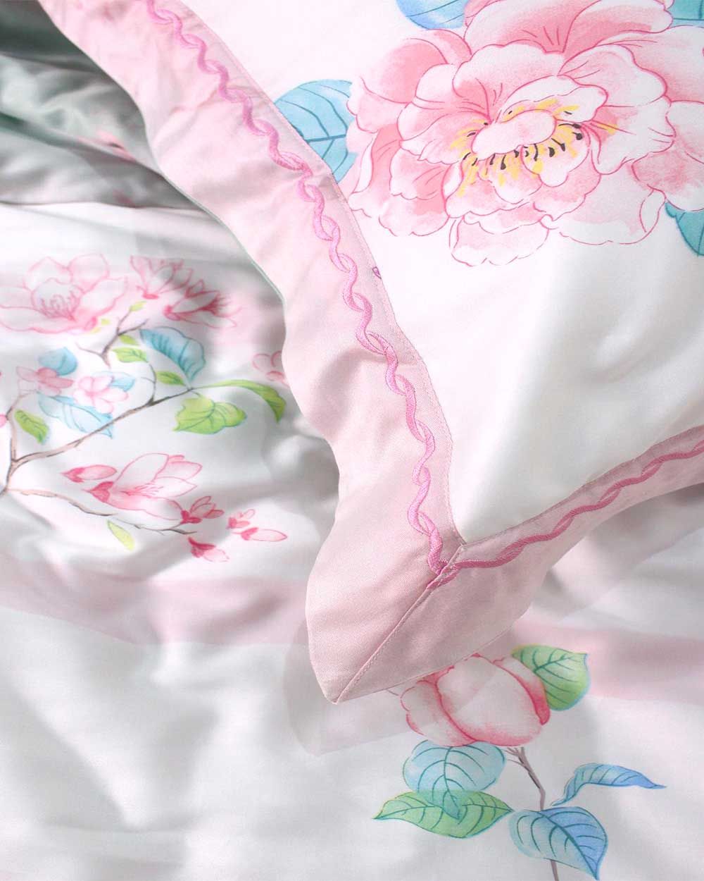 Bộ Vỏ Chăn Ga Gối Tencel Hoa Hồng Xanh