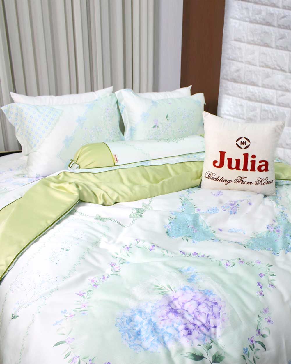 Bộ Ga Gối Tencel Hoa Xanh Lá