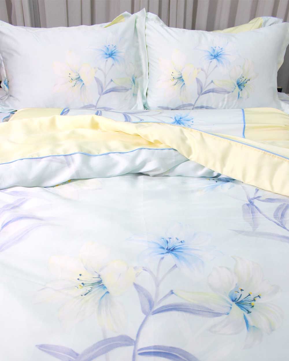 Bộ Vỏ Chăn Ga Gối Tencel Hoa Xanh Vàng