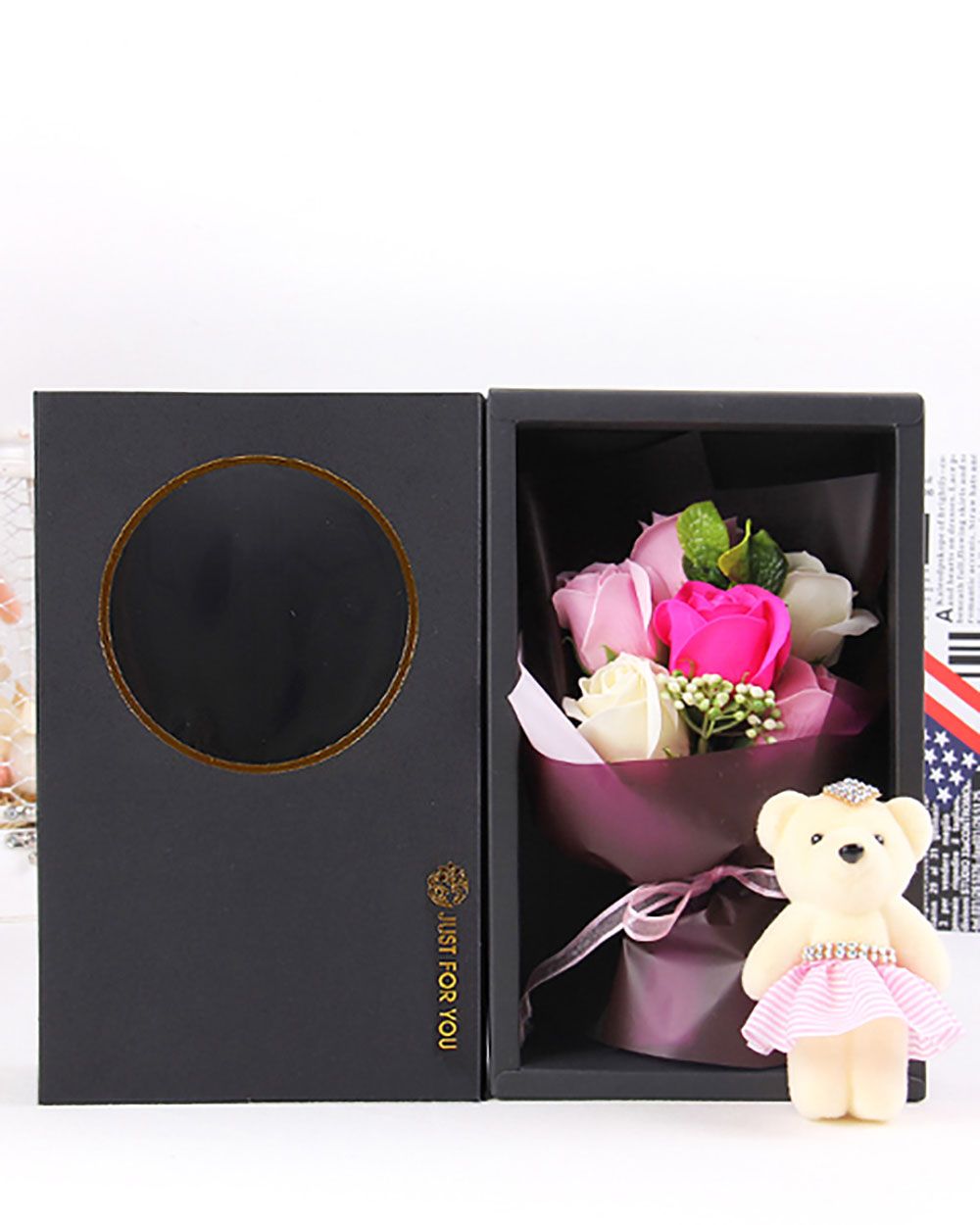 Bó Hoa Xà Phòng Kèm Gấu Bông Love's Miniature Hồng