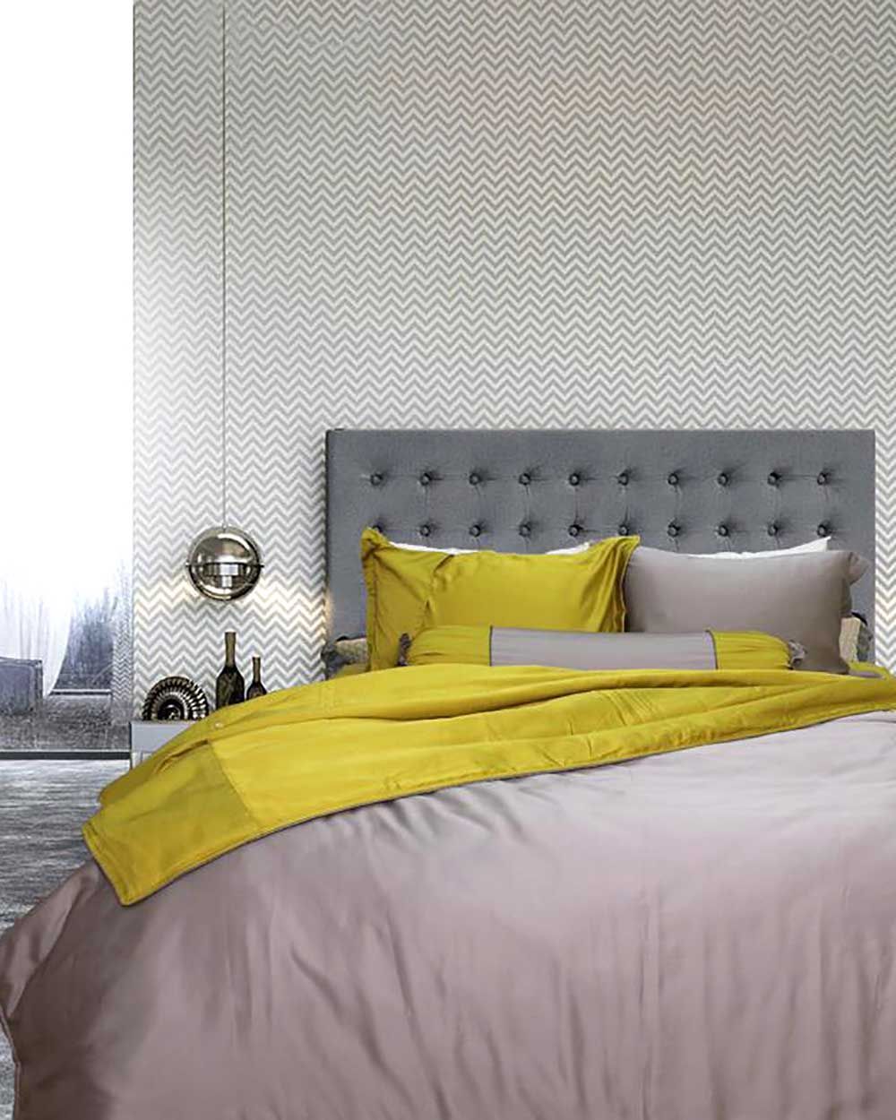 Bộ Ga Gối Tencel Xám Vàng Rêu