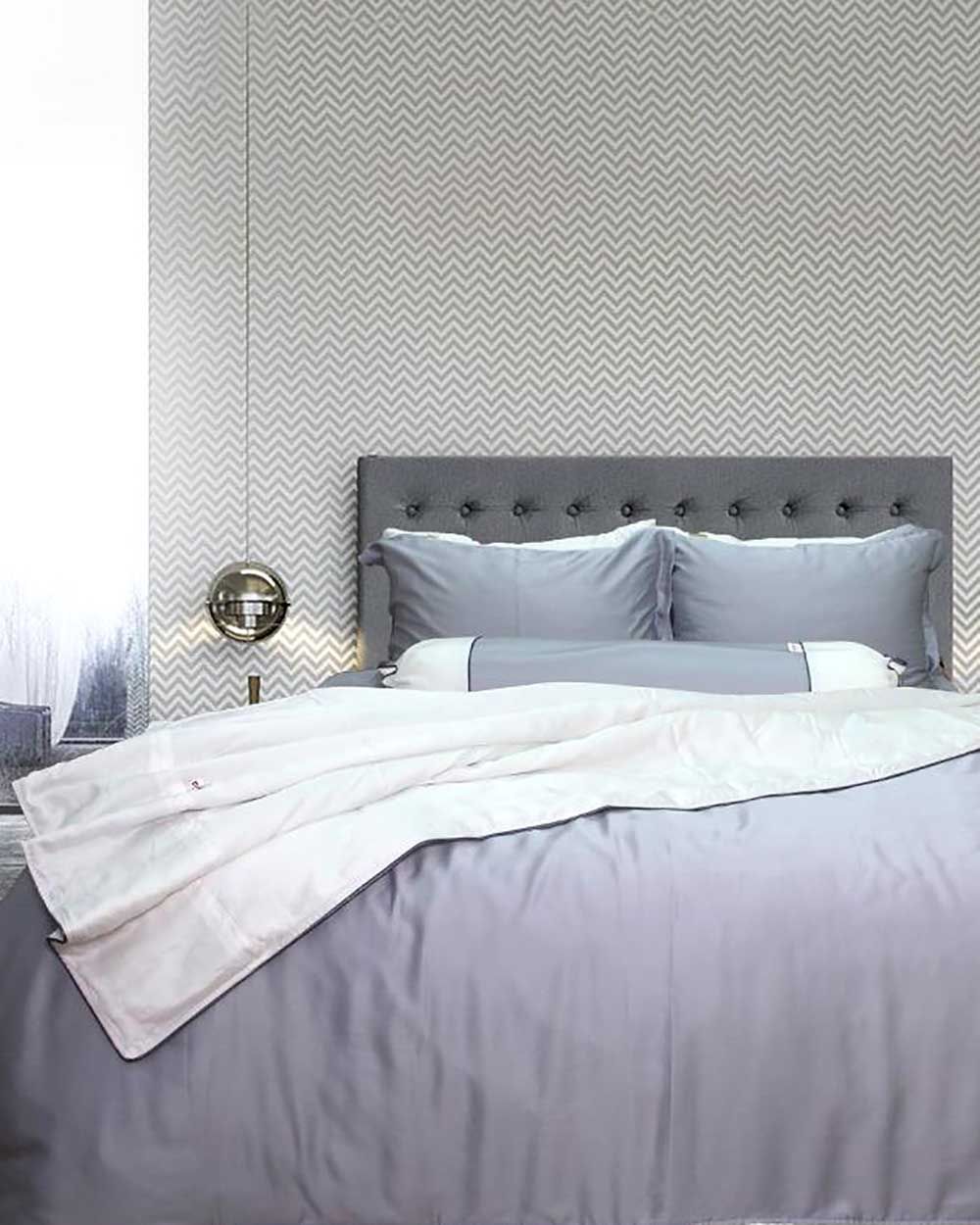 Bộ Ga Gối Tencel Xám Trắng
