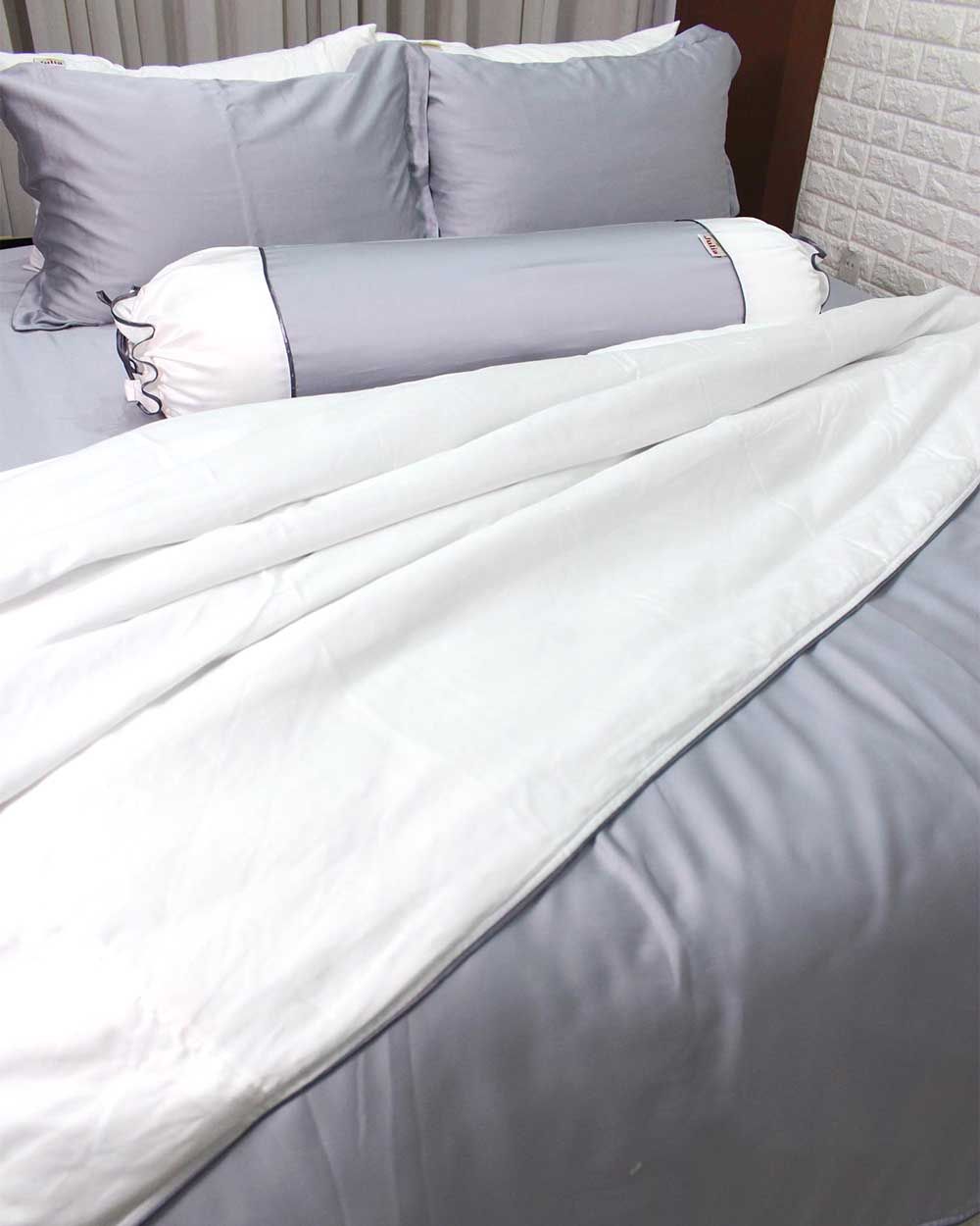 Bộ Ga Gối Tencel Xám Trắng