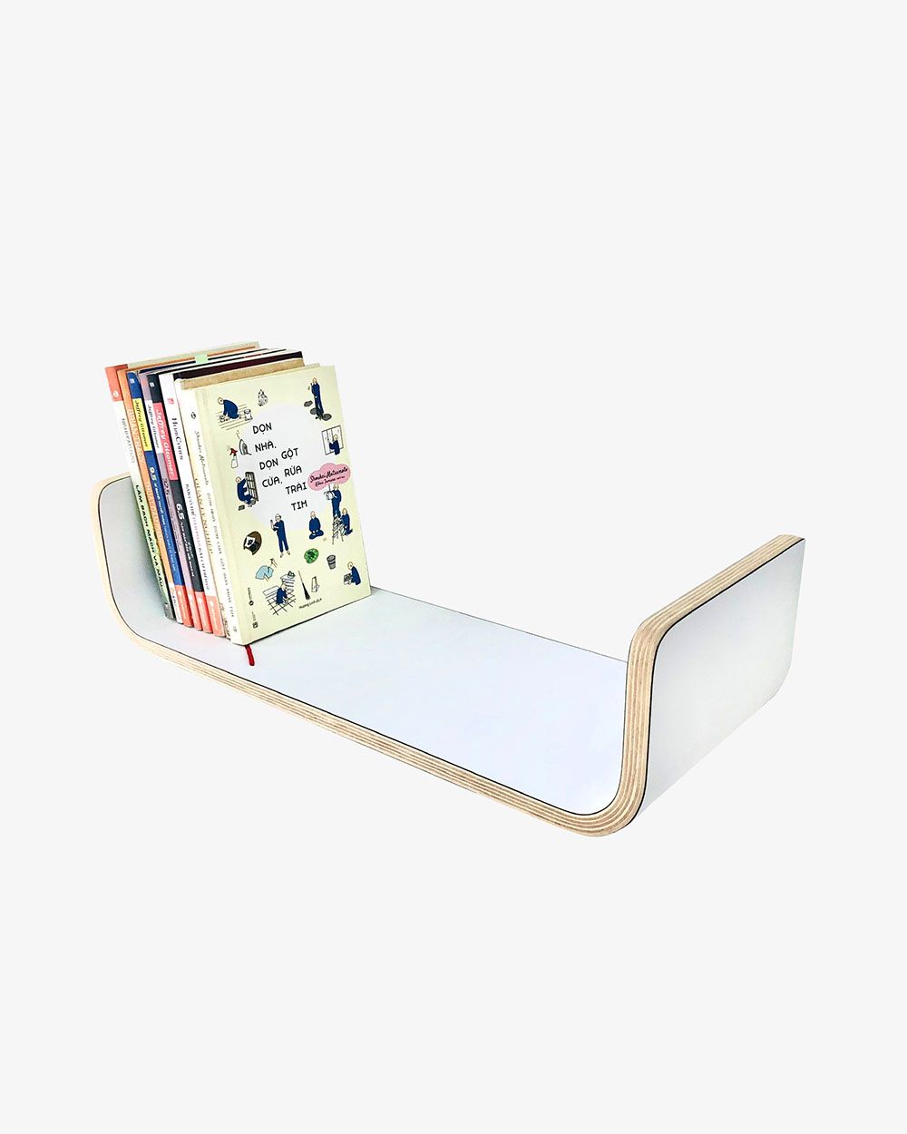 Kệ Sách Treo Tường Gỗ Uốn Cong Trắng