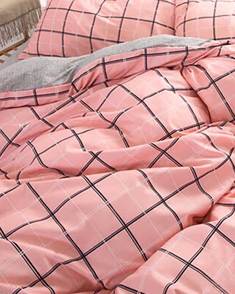 Bộ Chăn Ga 5 Món Layla Hồng Kẻ Ô