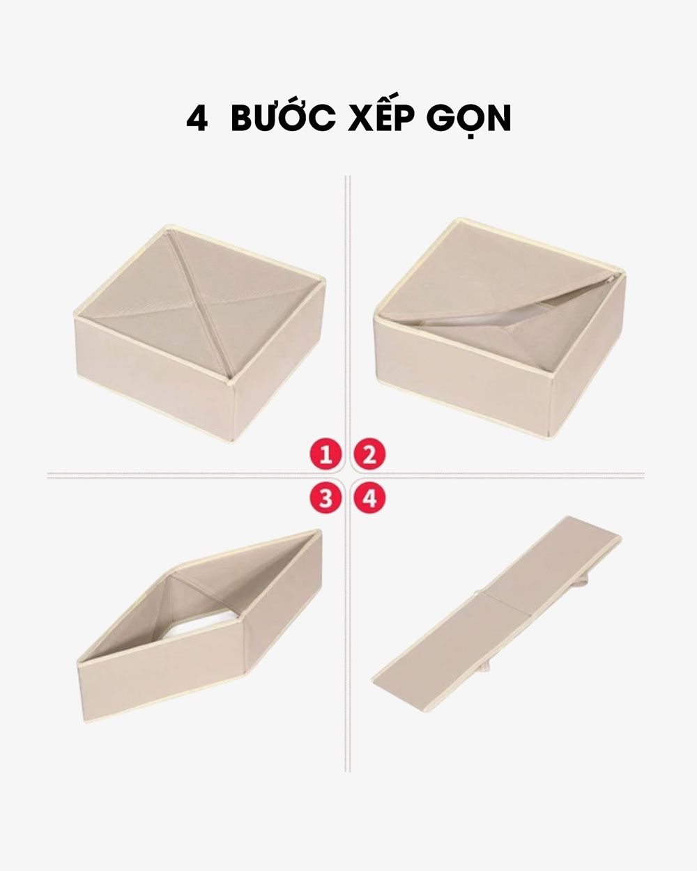 Set 3 Hộp Vải Chia Ngăn Gấp Gọn Be