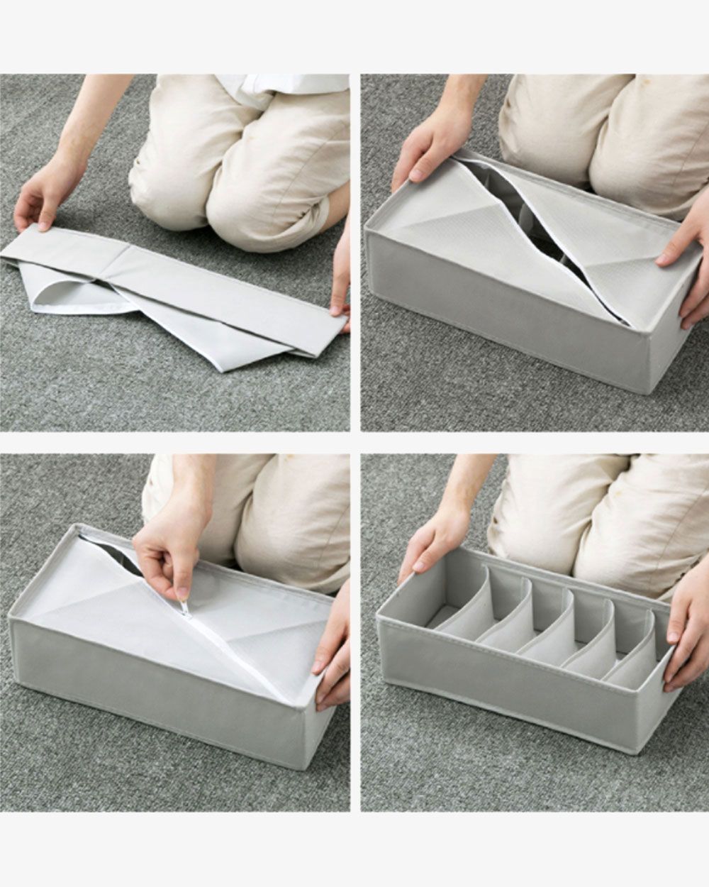 Set 3 Hộp Vải Chia Ngăn Gấp Gọn Xám Đậm