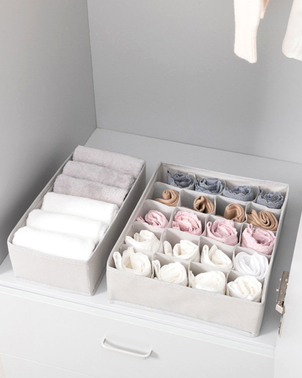 Set 3 Hộp Vải Chia Ngăn Gấp Gọn Xám Nhạt