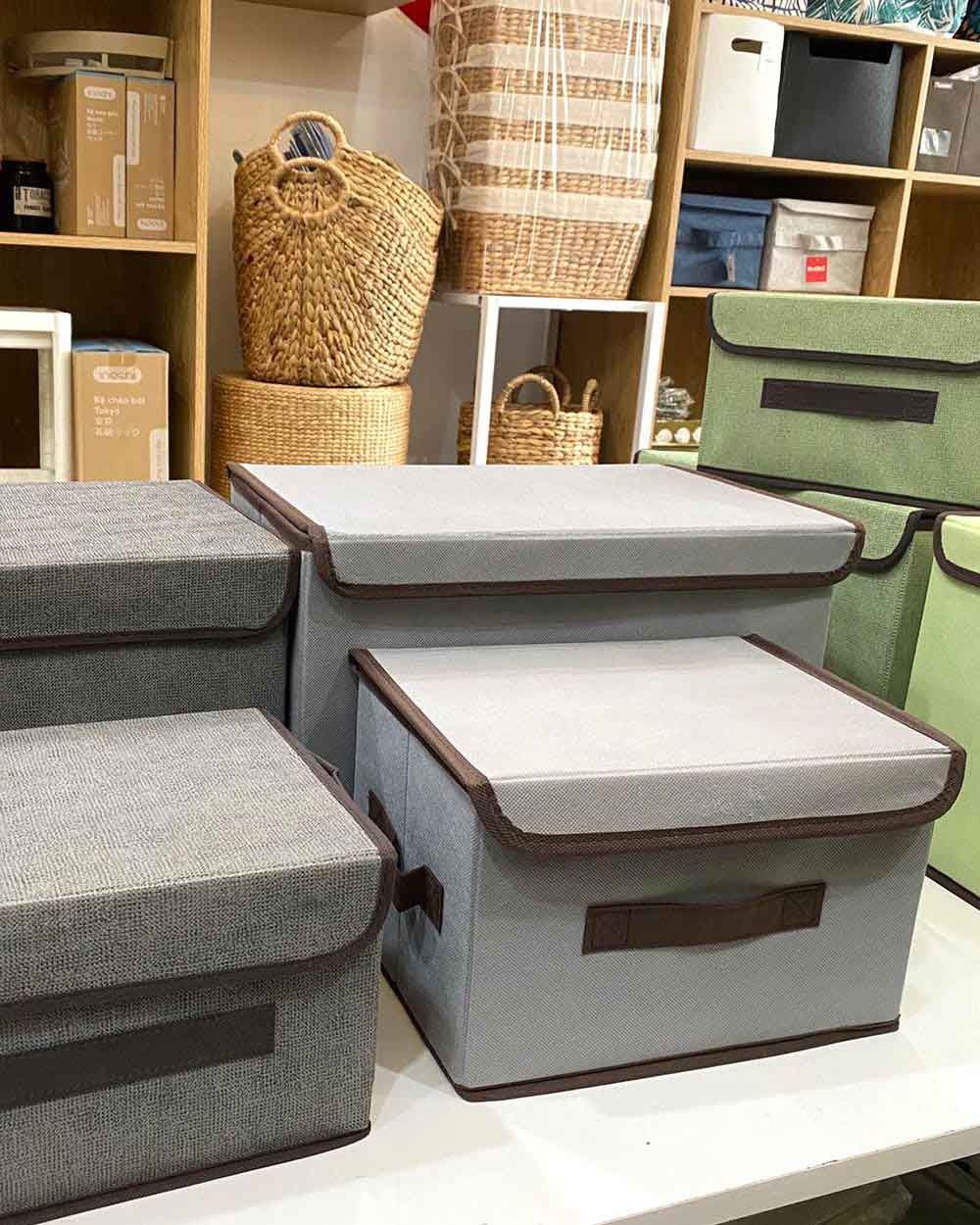 Bộ 2 Hộp Vải Đựng Đồ Lớn Xám Đậm