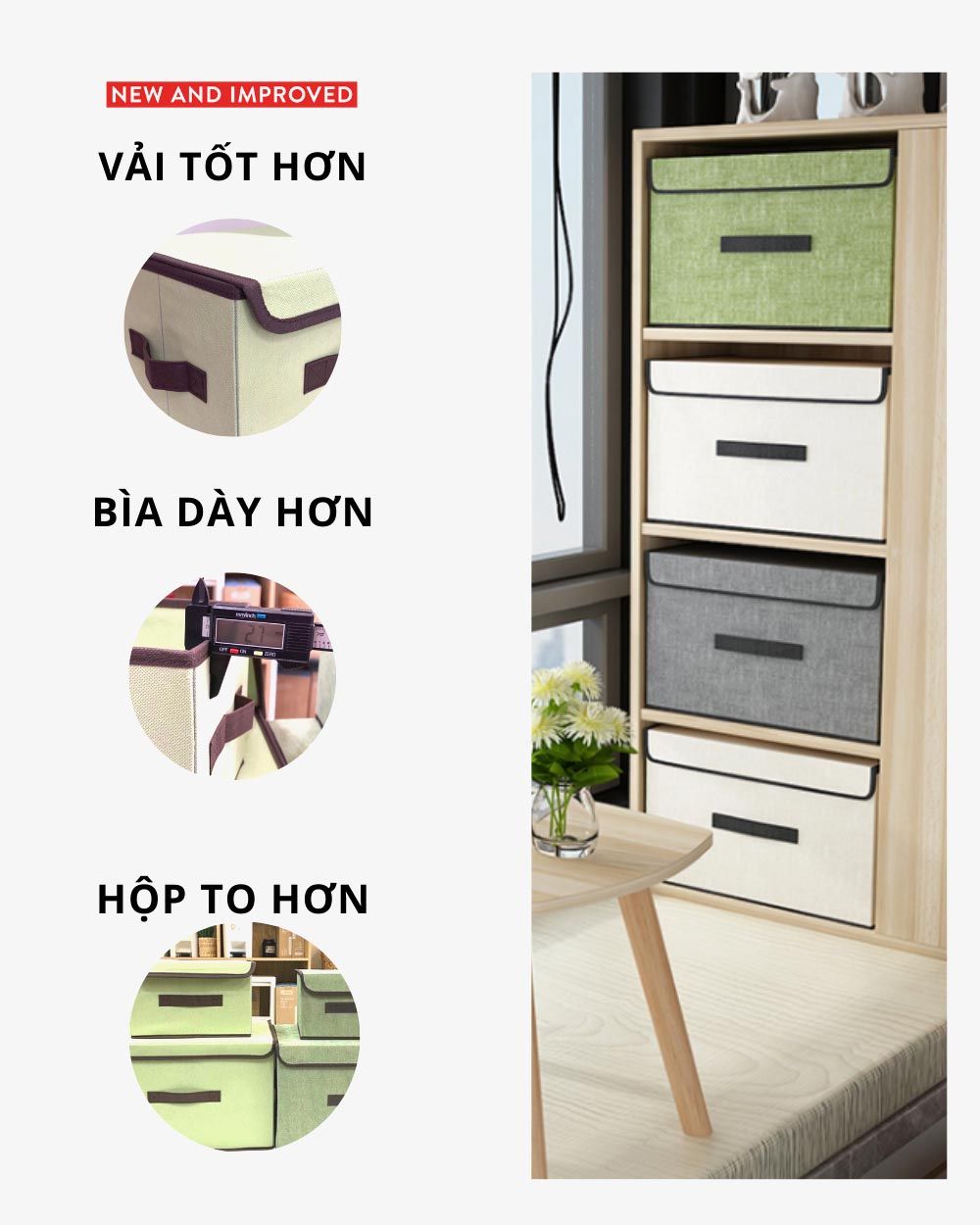 Bộ 2 Hộp Vải Đựng Đồ Lớn Be