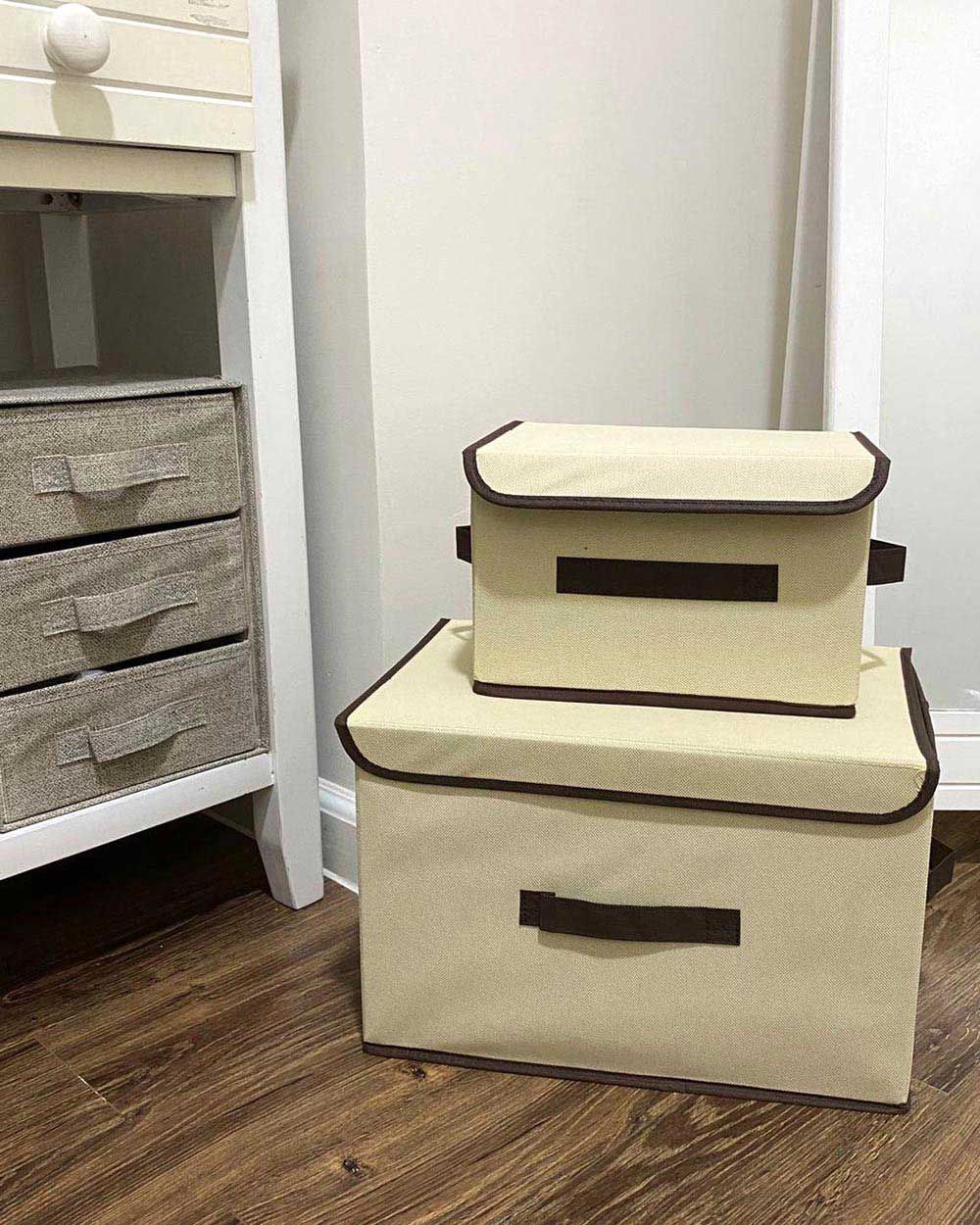 Bộ 2 Hộp Vải Đựng Đồ Lớn Nhỏ Be