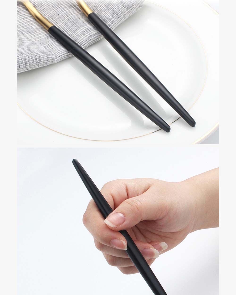 Bộ 2 Muỗng Đũa Món Á Inox Cán Đen