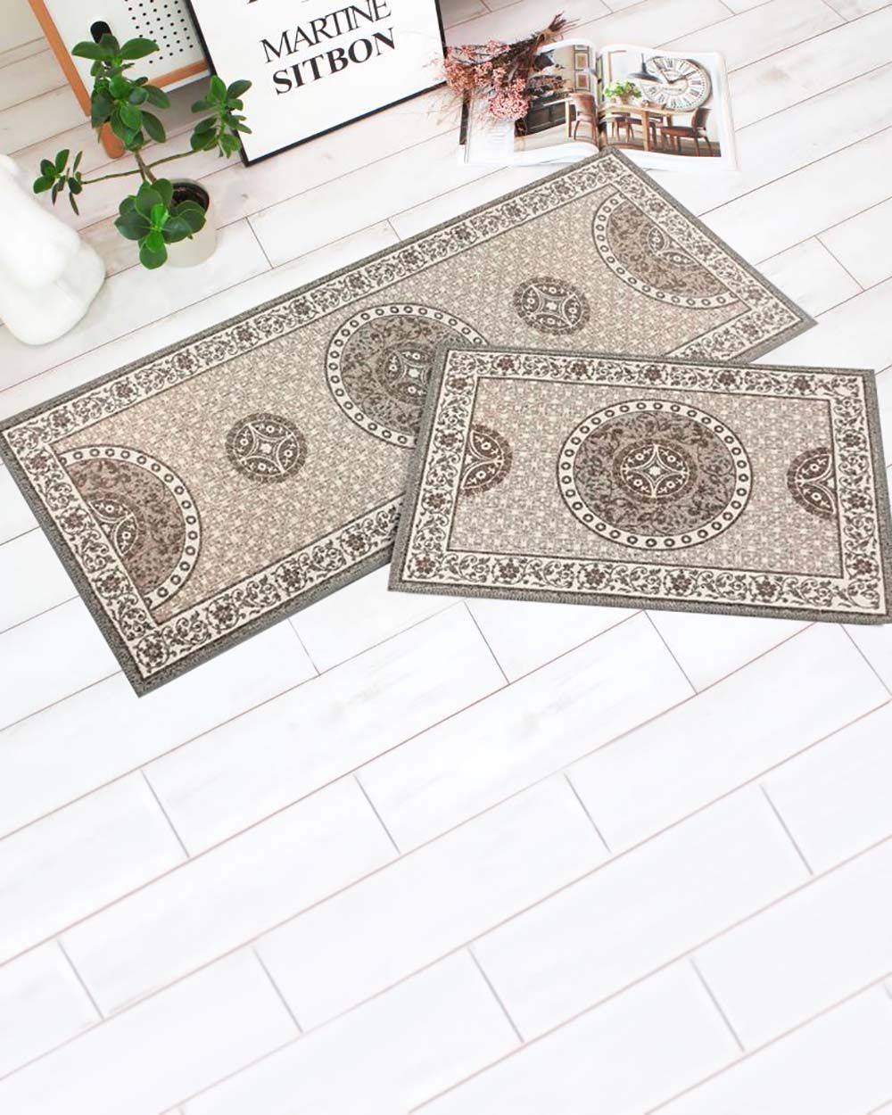 Bộ 2 Thảm Cotton 65cm + 120cm In Hình Royal Nâu