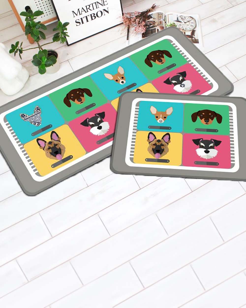 Bộ 2 Thảm DTP 65cm + 120cm Họa Tiết Cún Viền Xám